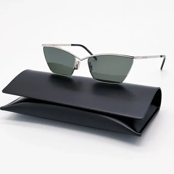 NEW SAINT LAURENT SL637 002 SUNGLASSES WOMEN SILVER GRAY CAT 